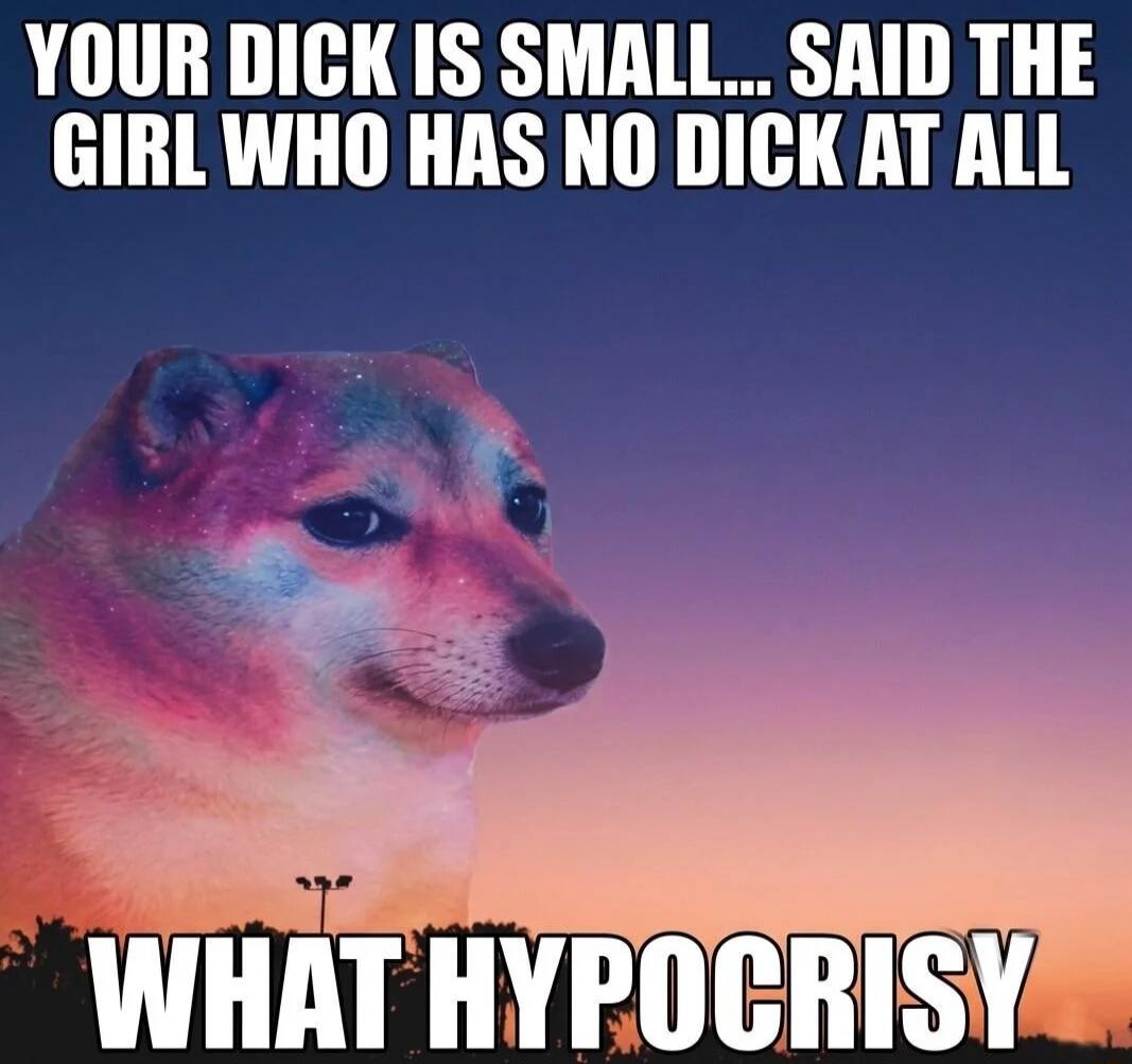 YOUR DICK IS SMALL... SAID THE GIRL WHO HAS NO DICK AT ALL WHAT HYPOCRISY