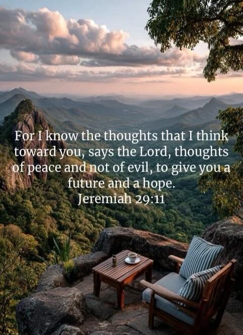 For I know the thoughts that I think toward you, says the Lord, thoughts of peace and not of evil, to give you a future and a hope. Jeremiah 29:11