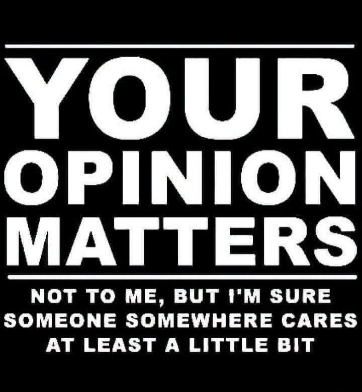 YOUR OPINION MATTERS NOT TO ME, BUT I'M SURE SOMEONE SOMEWHERE CARES AT LEAST A LITTLE BIT