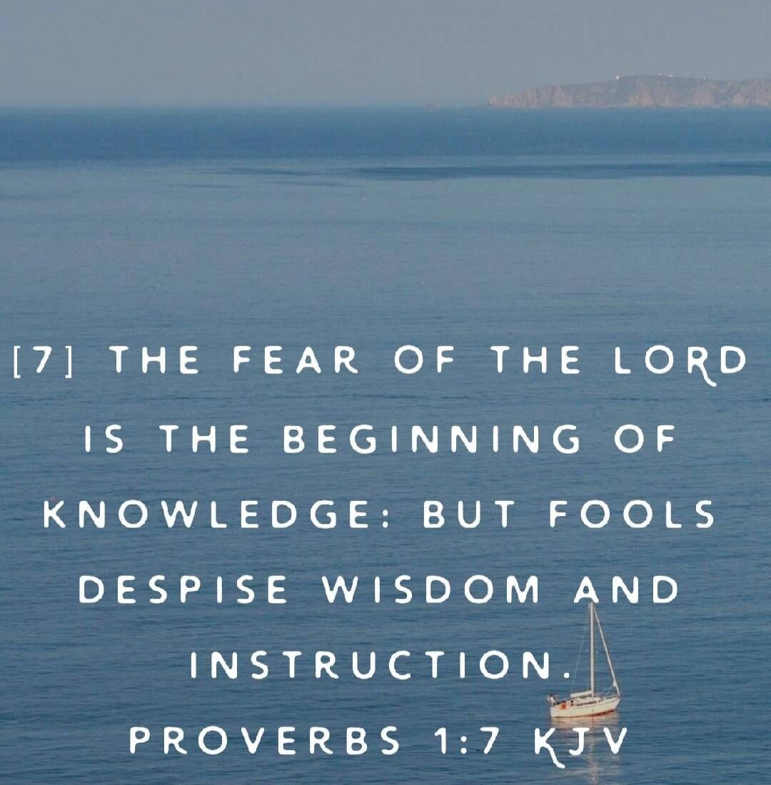 [7] THE FEAR OF THE LORD IS THE BEGINNING OF KNOWLEDGE: BUT FOOLS DESPISE WISDOM AND INSTRUCTION. PROVERBS 1:7 KJV