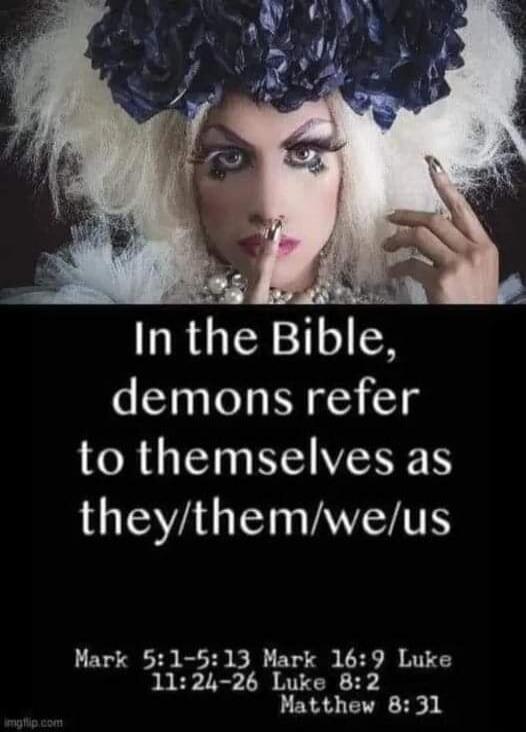 In the Bible, demons refer to themselves as they/them/we/us

Mark 5:1-5:13  Mark 16:9  Luke 11:24-26  Luke 8:2  Matthew 8:31