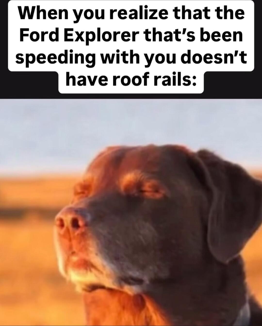 When you realize that the Ford Explorer thats been speeding with you doesnt have roof rails