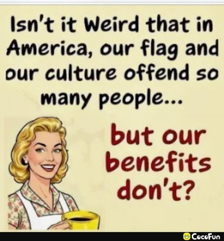 Isn't it Weird that in America, our flag and our culture offend so many people... but our benefits don't?