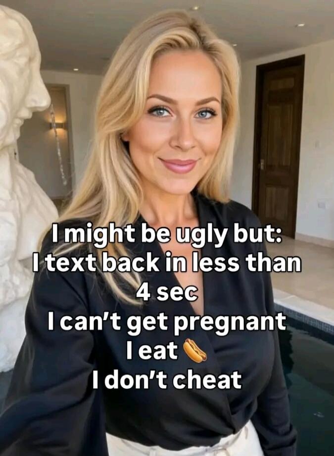 I might be ugly but: I text back in less than 4 sec I can’t get pregnant I eat 🍑 I don’t cheat