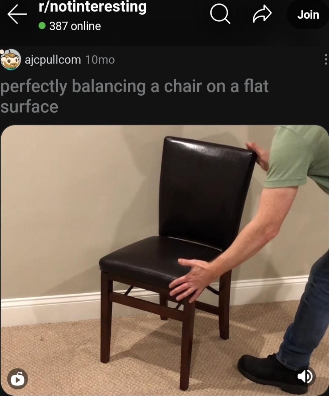 rnotinteresting 387 online ajepulicom 10mo perfectly balancing a chair on a flat surface