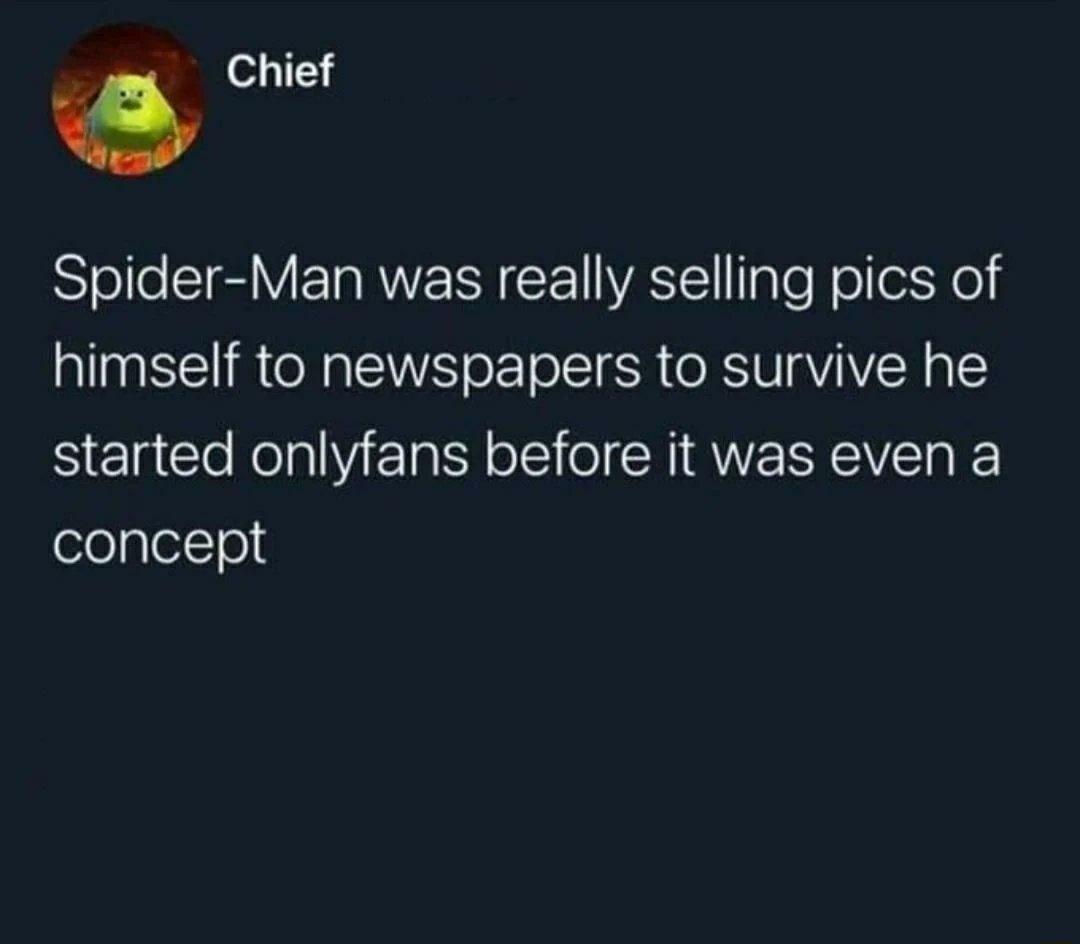 e Chief Spider Man was really selling pics of himself to newspapers to survive he SERCeRelal IR ol oI CH I WEEYCV T celplolTole