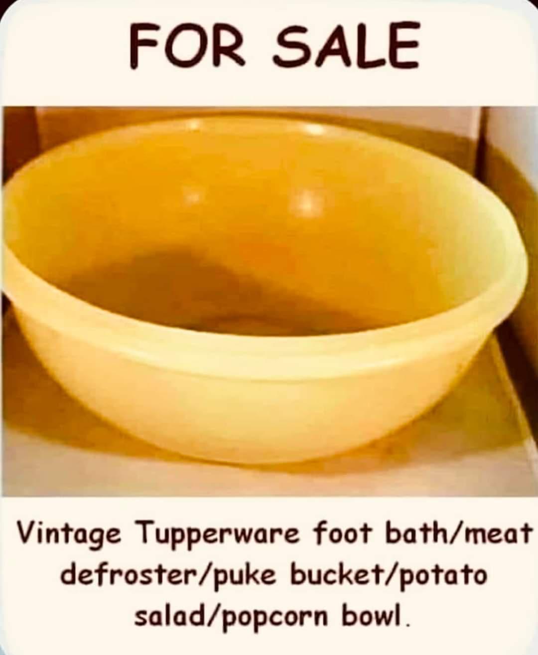 FOR SALE P e Vintage Tupperware foot bathmeat defrosterpuke bucketpotato saladpopcorn bowl