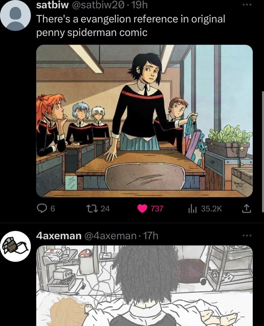 satbiw satbiw20 19h Theres a evangelion reference in original penny spiderman comic oF 12 il 352 4axeman 4axeman 17h