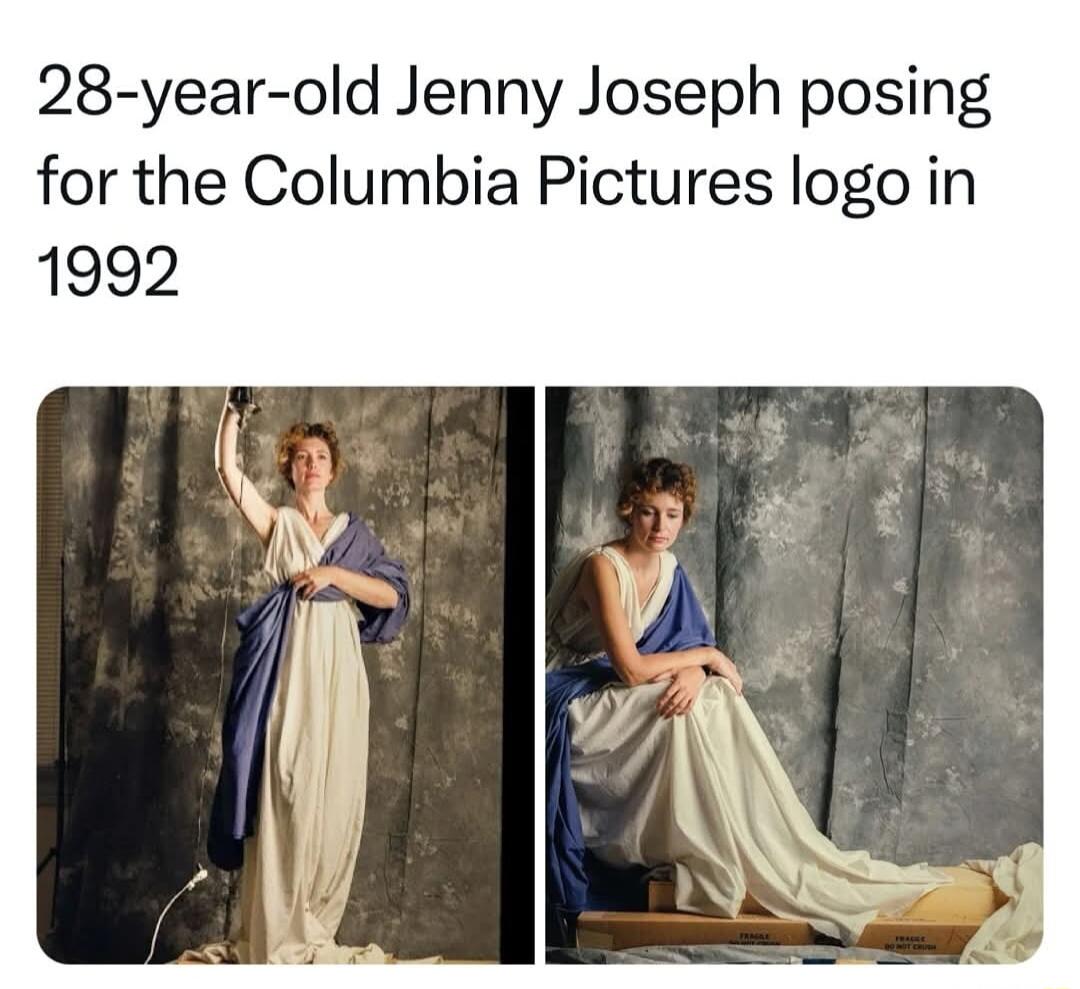 28 year old Jenny Joseph posing for the Columbia Pictures logo in