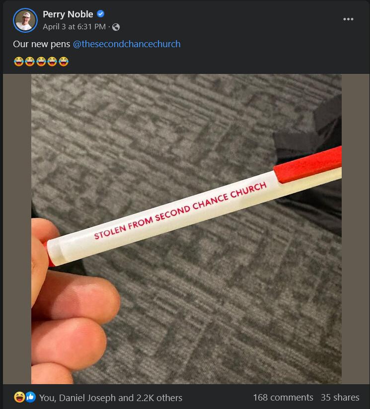 Perry Noble April3 331 M Our new pens thesecondchancechurch Y8 You Danie oseph and 22K others 168 comments 35 shares