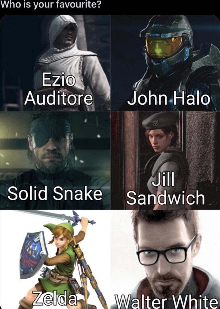 Who is your favourite N s s Z I 1 o5 Ezio Auditore JohnHalo 1 R4l il Solid Snake Sandwich