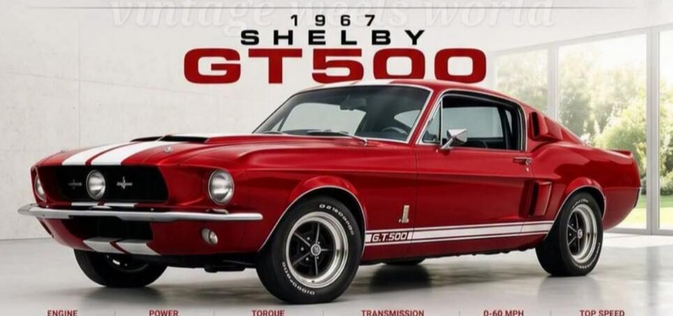 1967 SHELBY GT500. Vintage Wheels World. ENGINE, POWER, TORQUE, TRANSMISSION, 0-60 MPH, TOP SPEED.