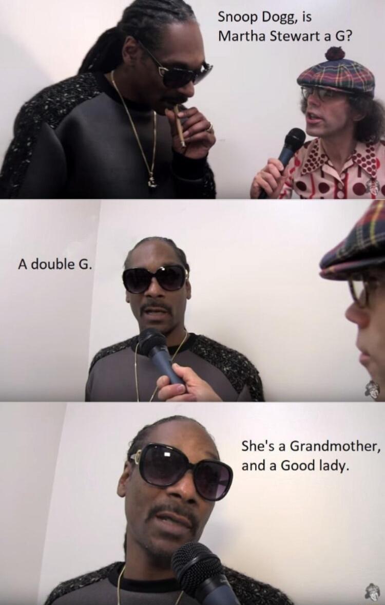 Snoop Dogg is Martha Stewart a G Adouble G Shes a Grandmother and a Good lady Fl