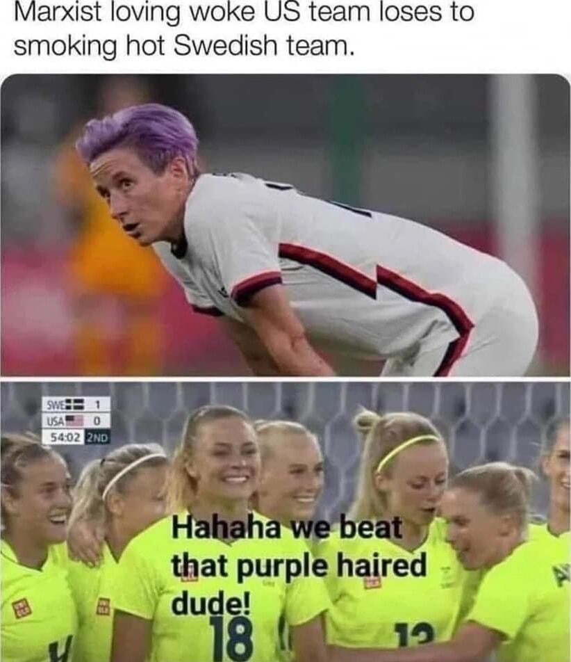 Marxist loving woke team loses to smoking hot Swedish team 27 1 __ g1 7 7124 4 Hahaha _111 o urple haired