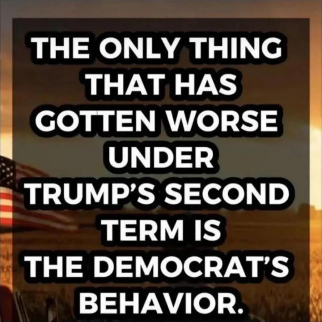THE ONLY THING THAT HAS GOTTEN WORSE UNDER TRUMP'S SECOND TERM IS THE DEMOCRAT'S BEHAVIOR.