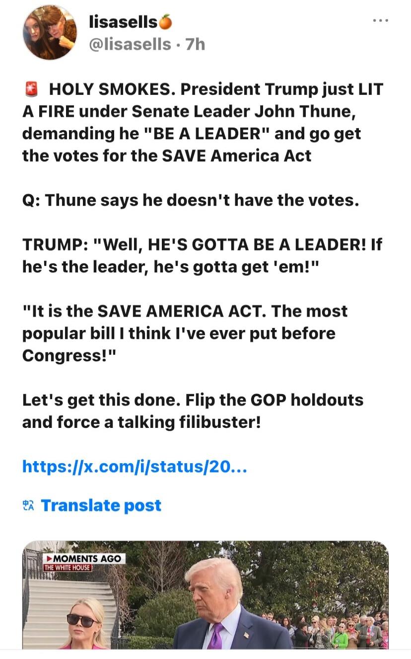 HOLY SMOKES. President Trump just LIT A FIRE under Senate Leader John Thune, demanding he 