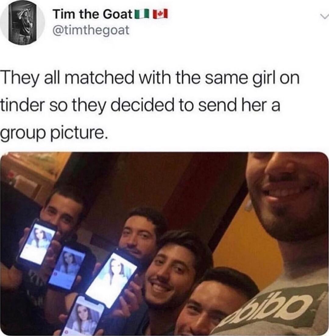 hey all matched with the same girl on inder so they decided to send her a group picture