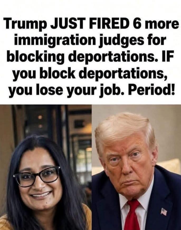 Trump JUST FIRED 6 more immigration judges for blocking deportations. IF you block deportations, you lose your job. Period!