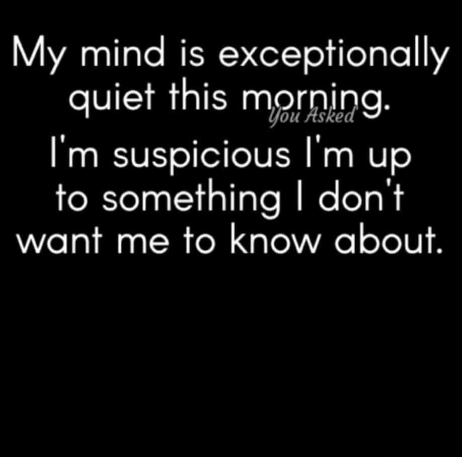 My mind is exceptionally quiet this morning. I'm suspicious I'm up to something I don't want me to know about.