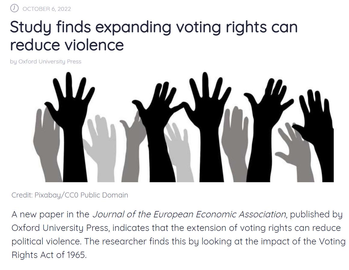 Study finds expanding voting rights can reduce violence t