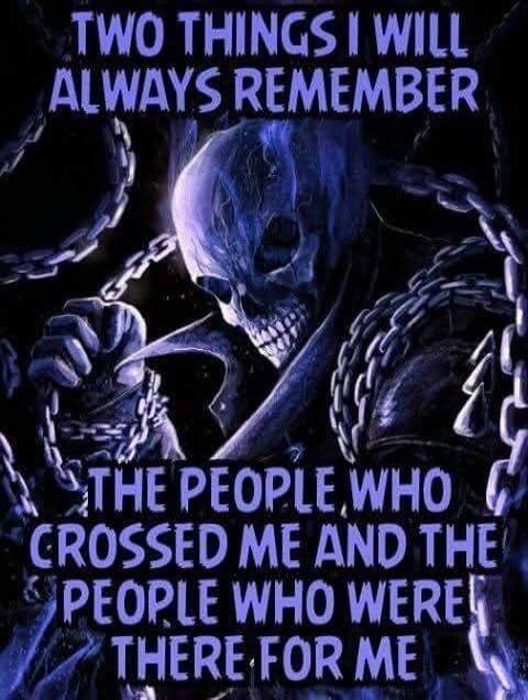 TWO THINGS I WILL ALWAYS REMEMBER THE PEOPLE WHO CROSSED ME AND THE PEOPLE WHO WERE THERE FOR ME