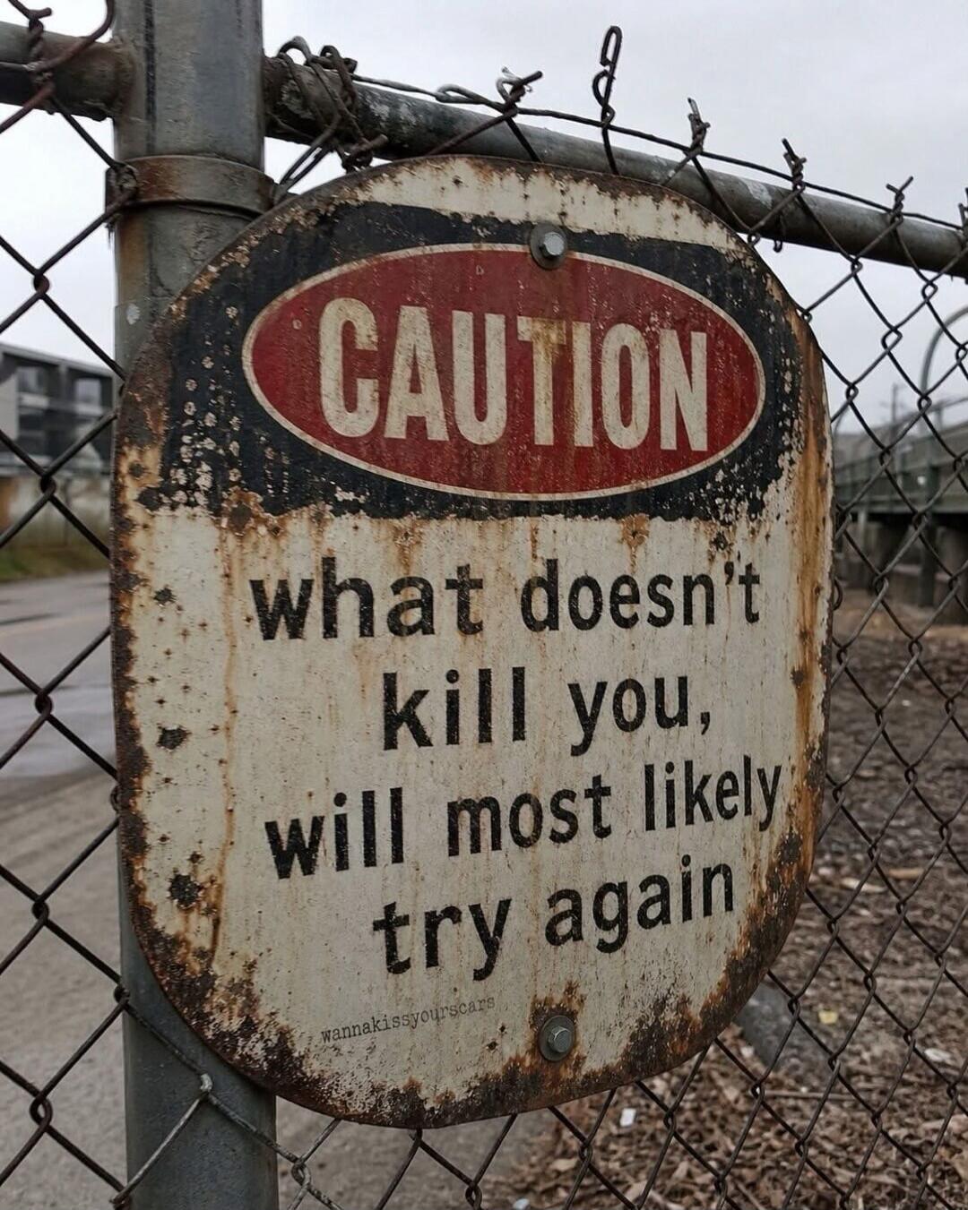 CAUTION what doesn't kill you, will most likely try again wannakissyourskars