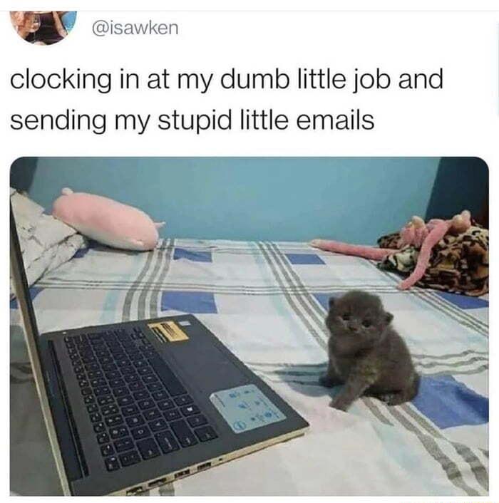 clocking in at my dumb little job and sending my stupid little emails