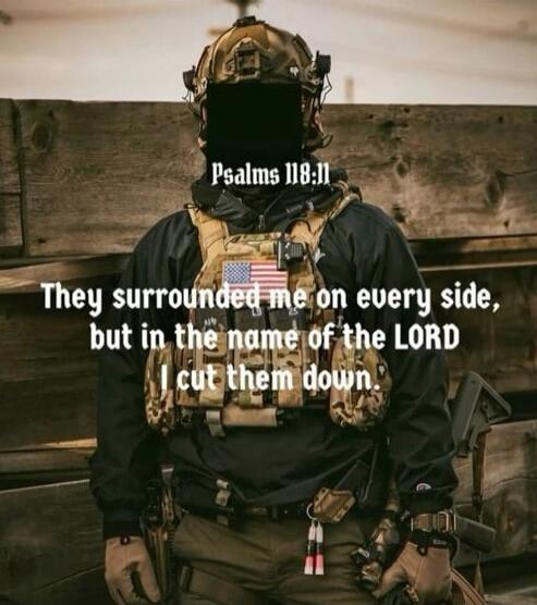 Psalms 118:11 They surrounded me on every side, but in the name of the LORD I cut them down.