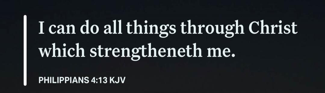 I can do all things through Christ which strengtheneth me. PHILIPPIANS 4:13 KJV