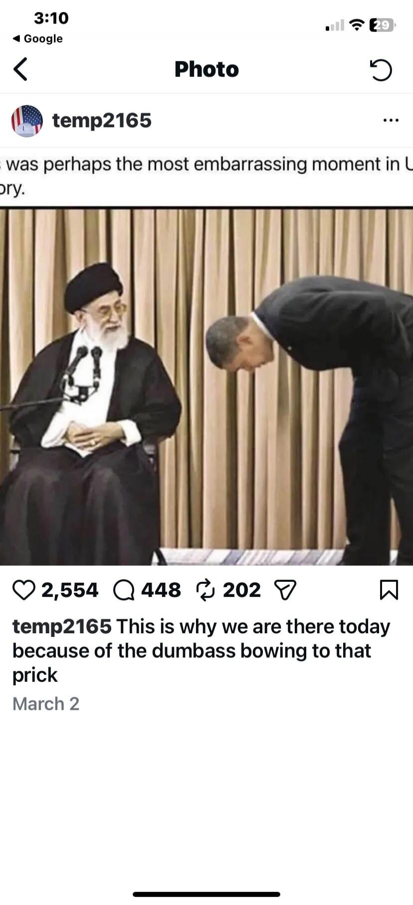was perhaps the most embarrassing moment in U. temp2165 This is why we are there today because of the dumbass bowing to that prick