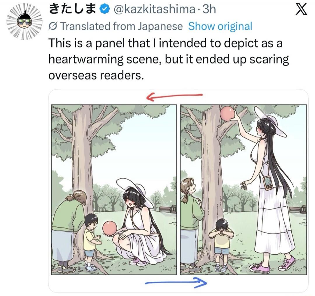 This is a panel that I intended to depict as a heartwarming scene, but it ended up scaring overseas readers.