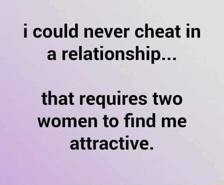 i could never cheat in a relationship that requires two women to find me attractive