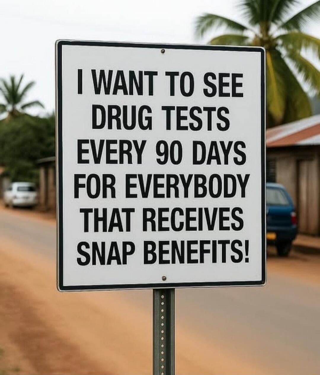 I WANT TO SEE DRUG TESTS EVERY 90 DAYS FOR EVERYBODY THAT RECEIVES SNAP BENEFITS!