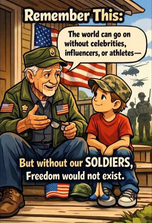 Remember This: The world can go on without celebrities, influencers, or athletes— But without our SOLDIERS, Freedom would not exist.