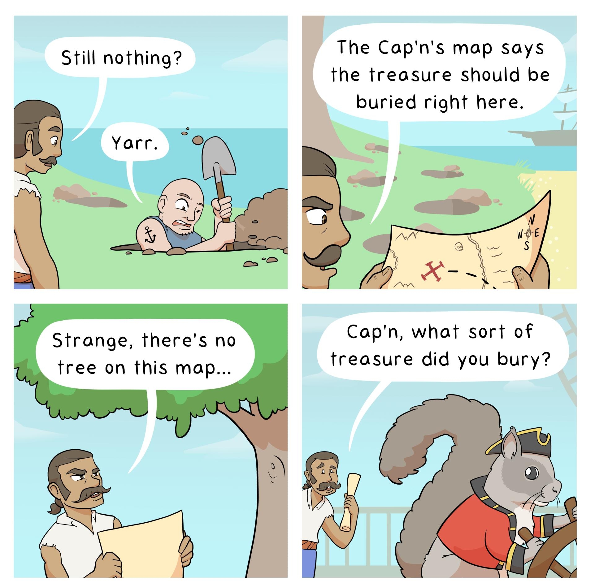 The Capns map says the treasure should be buried right here Still nothing pp n Strange theres no tree on this map Capn what sort of treasure did you bury o Inky Ricksnaw by Ricky Hawkins Inkyrickshawcom inkyrickshaw