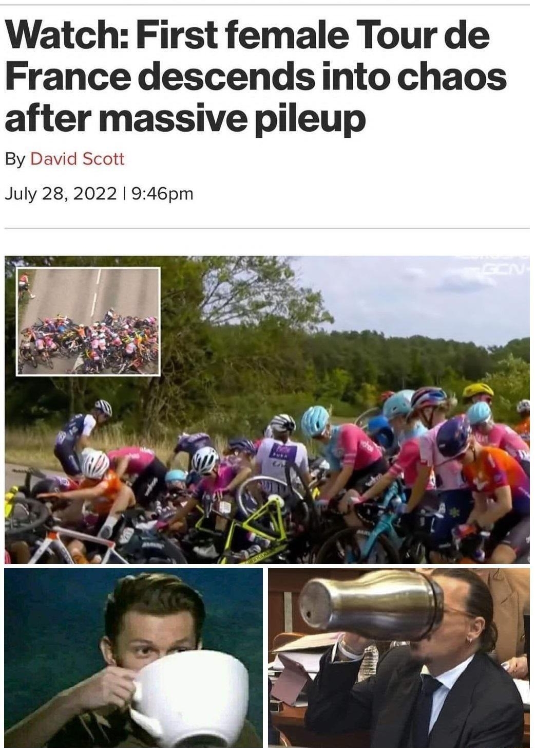 0000 Watch First female Tour de France descends into chaos after massive pileup