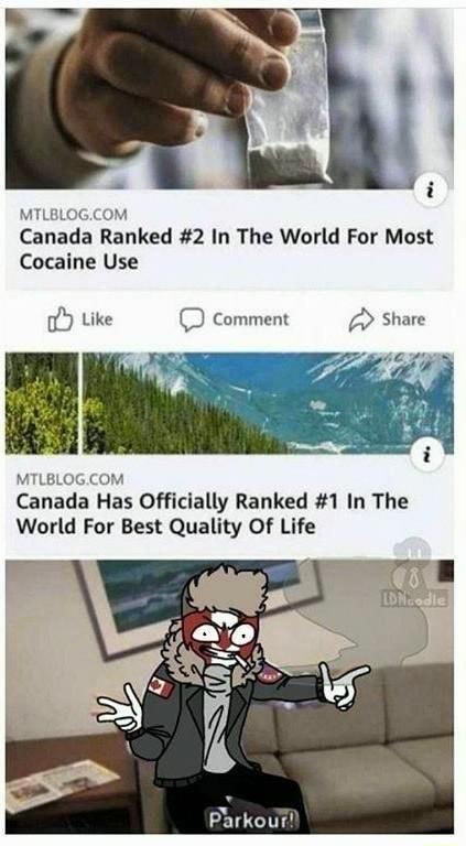 MTLBLOGCOM Canada Ranked 2 In The World For Most Cocaine Use oY Like comment Share MTLBLOGCOM Canada Has Officially Ranked 1 In The World For Best Quality Of Life RILETE