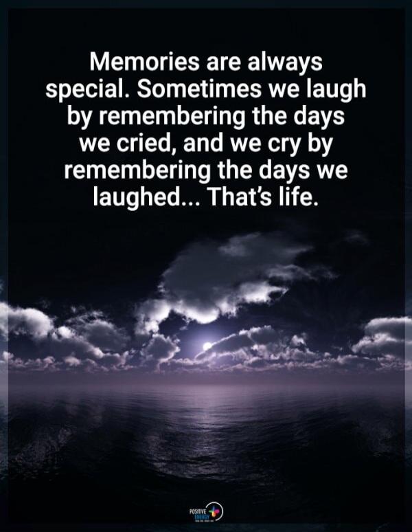 Memories are always special. Sometimes we laugh by remembering the days we cried, and we cry by remembering the days we laughed... That's life.