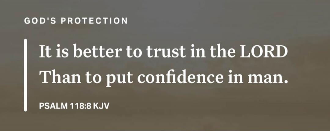 GOD'S PROTECTION It is better to trust in the LORD Than to put confidence in man. PSALM 118:8 KJV