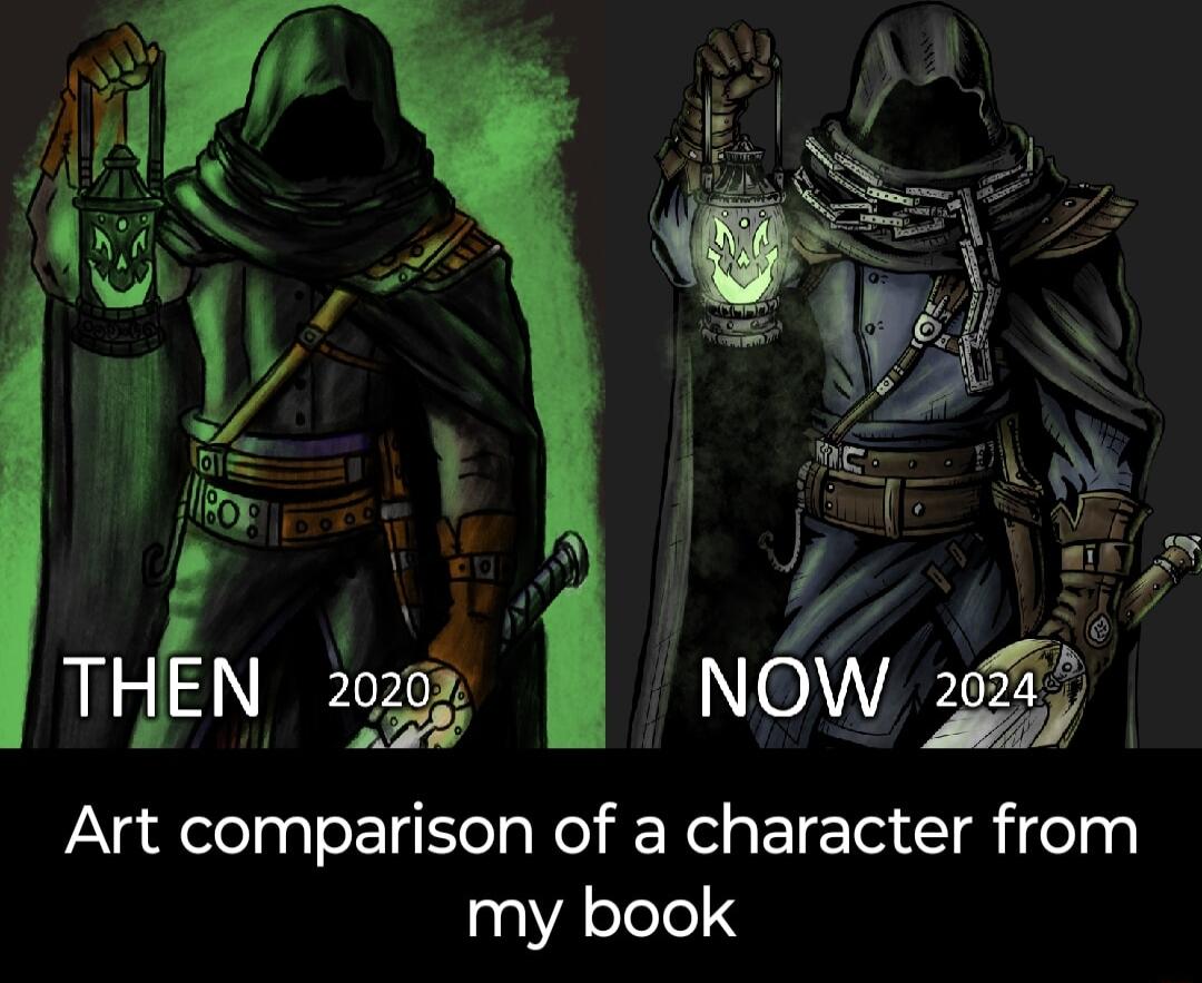 Art comparison of a character from my book