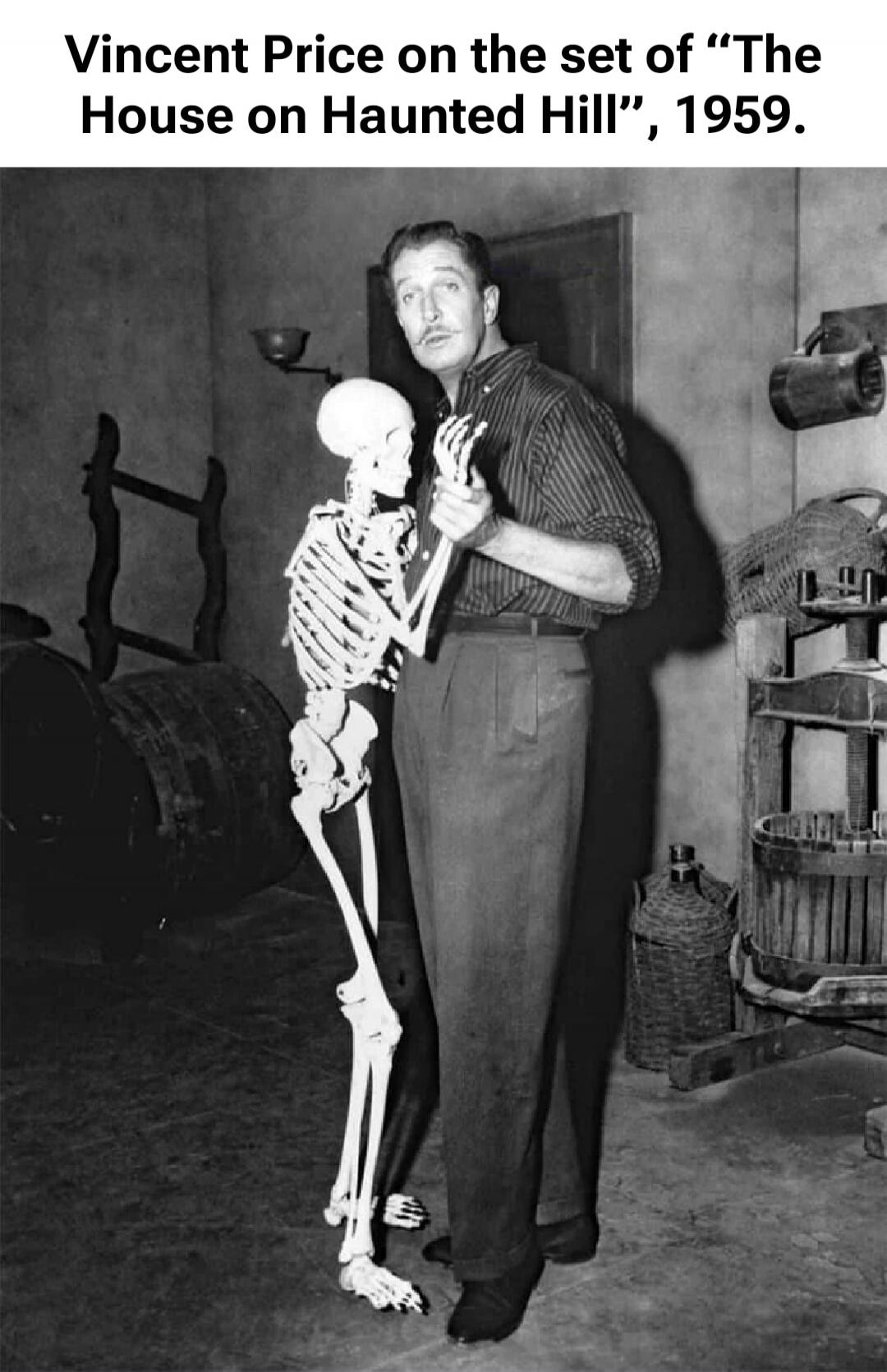 Vincent Price on the set of “The House on Haunted Hill”, 1959.