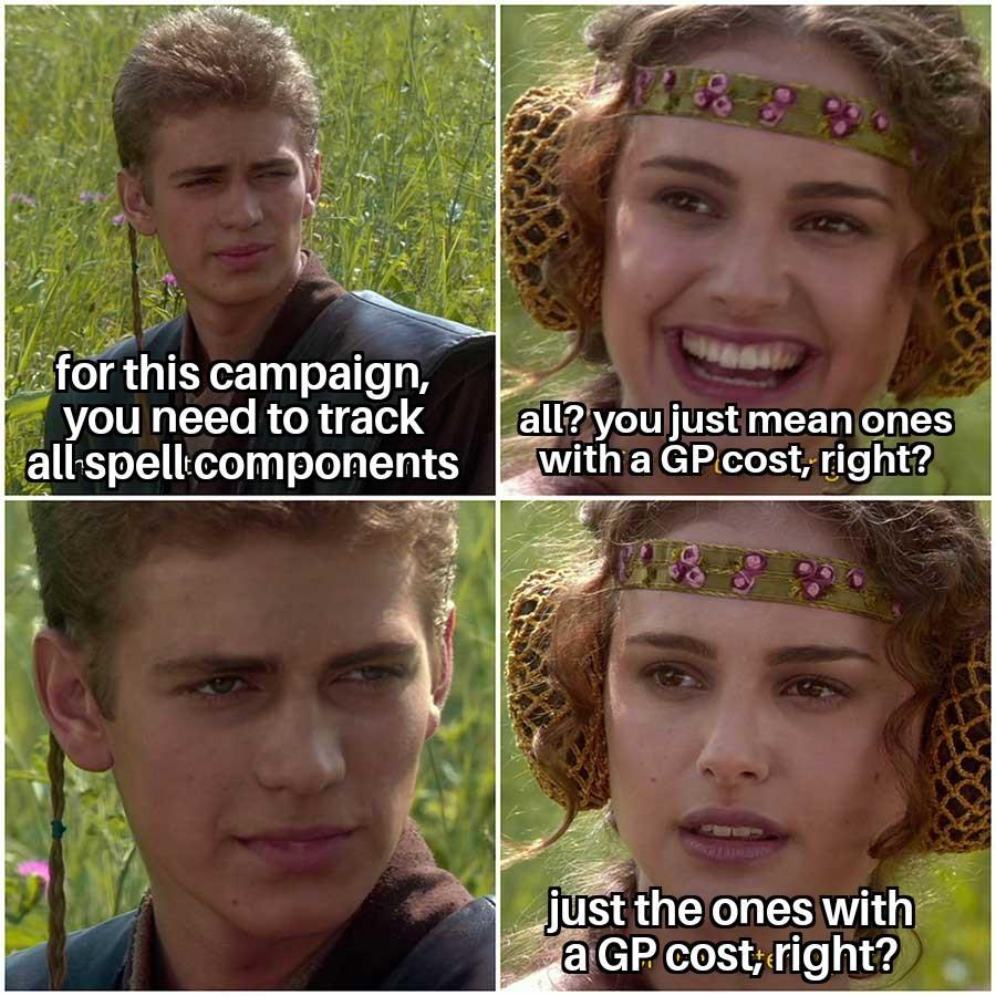 for this campaign you need to track allspellcomponents o DS GEERES 2aGP costright