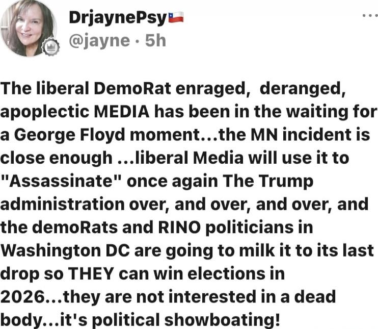 The liberal DemoRat enraged, deranged, apoplectic MEDIA has been in the waiting for a George Floyd moment...the MN incident is close enough .... liberal Media will use it to 