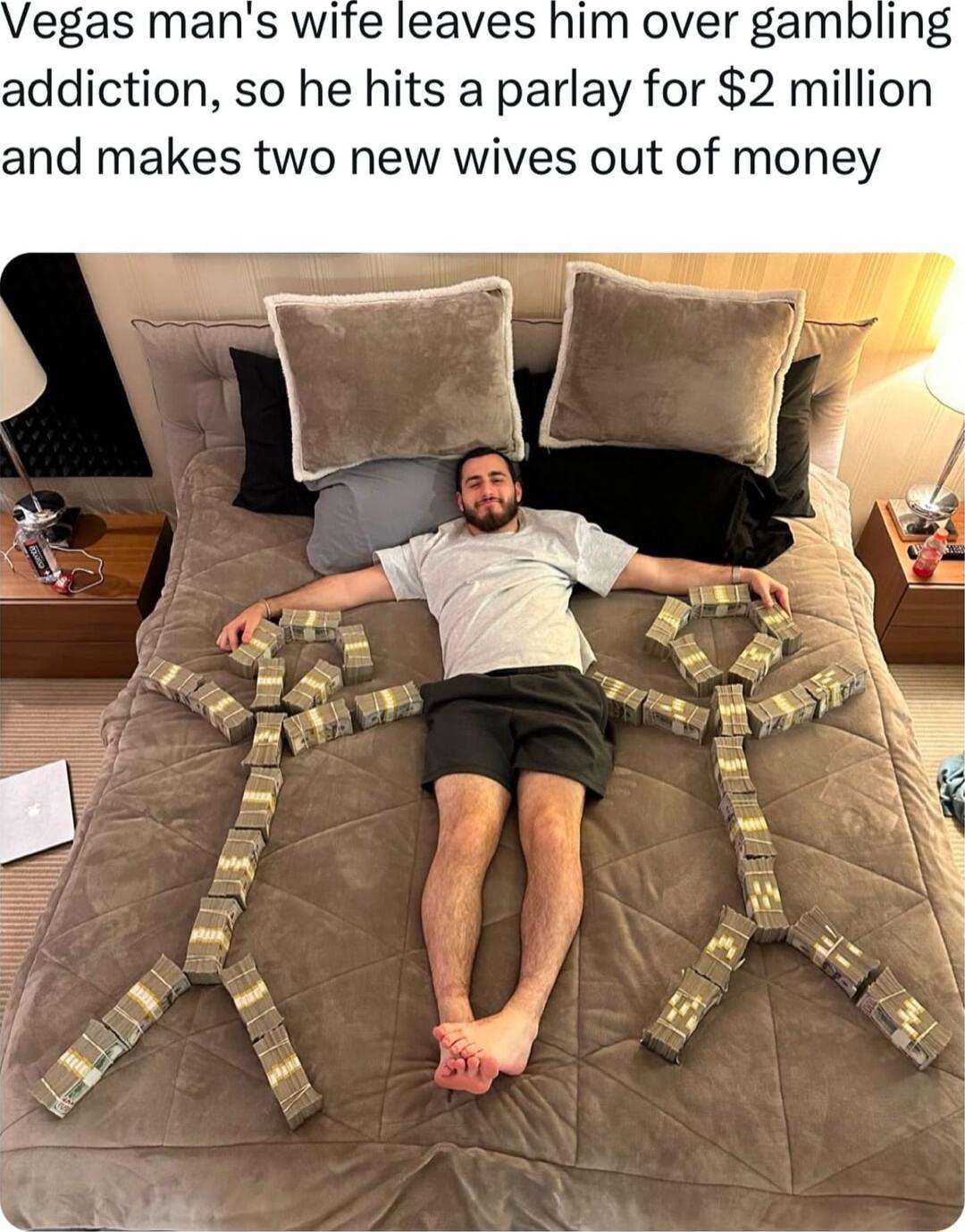 egas mans wife leaves him over gambling addiction so he hits a parlay for 2 million and makes two new wives out of money