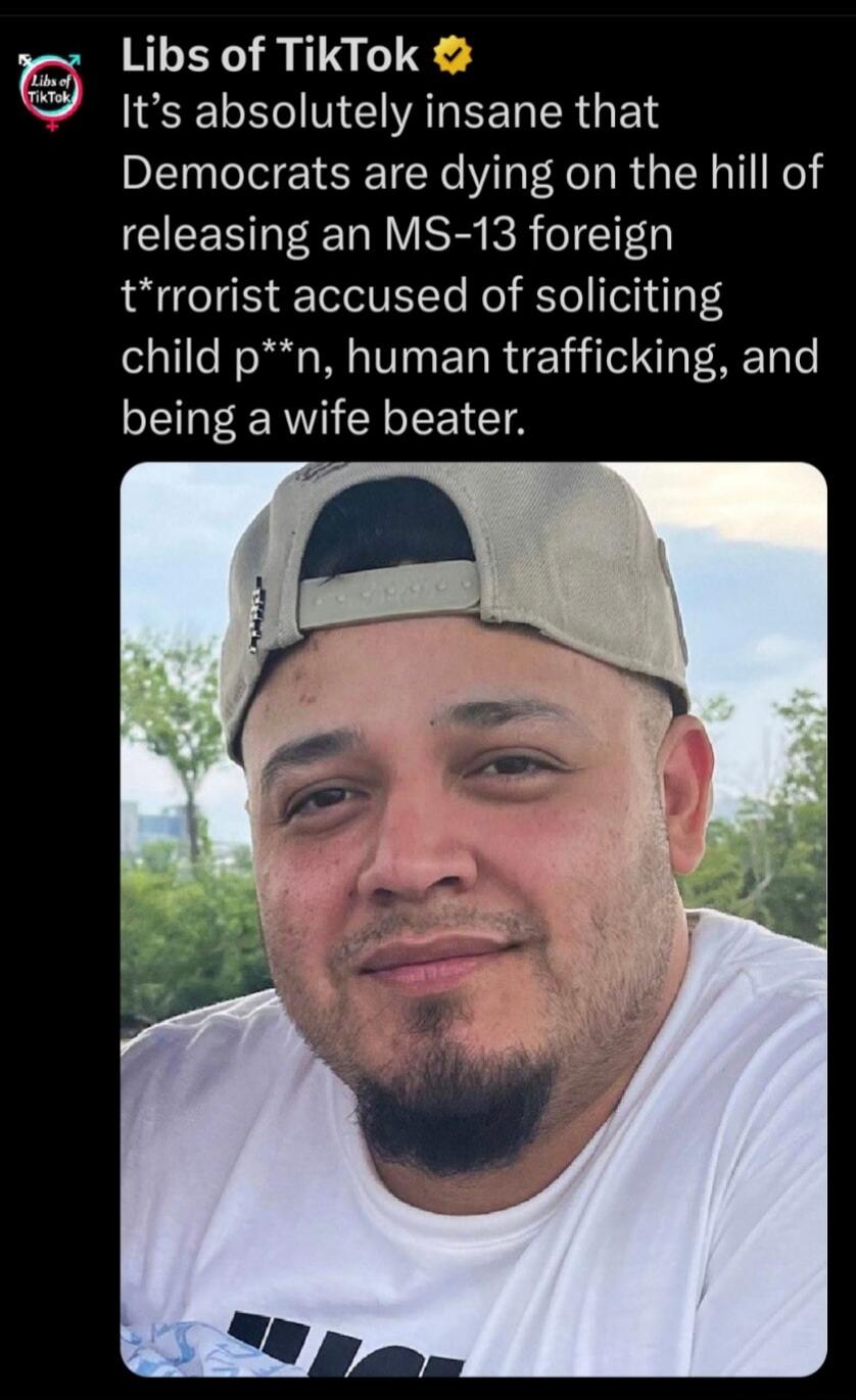 Libs of TikTok: It’s absolutely insane that Democrats are dying on the hill of releasing an MS-13 foreign terrorist accused of soliciting child p***n, human trafficking, and being a wife beater.