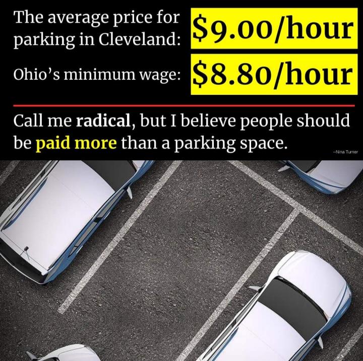 The average price for parking in Cleveland Ohios minimum wage Call me radical but I believe people should HORHENEREN T L N