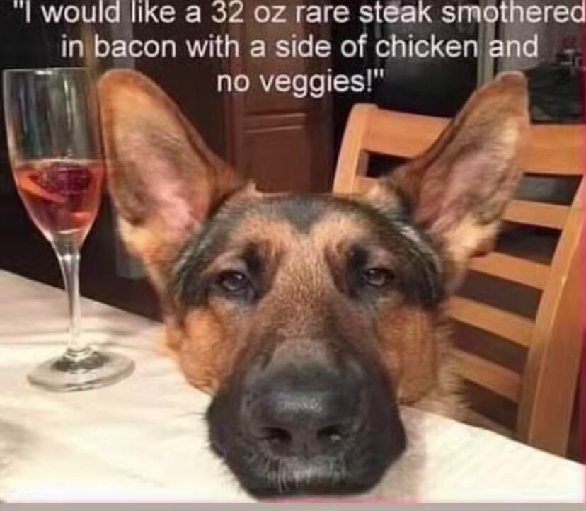 Iwould like a 32 0z rare stak smotherea inibacon with a side of chicken and no veggles