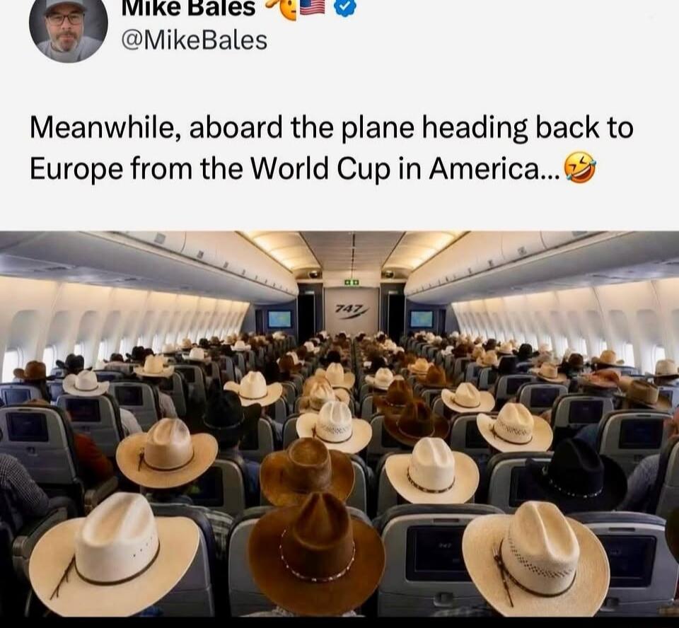 Meanwhile, aboard the plane heading back to Europe from the World Cup in America...