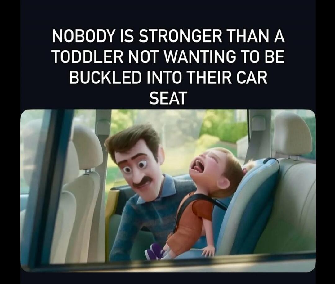 NOBODY IS STRONGER THAN A TODDLER NOT WANTING TO BE BUCKLED INTO THEIR CAR SEAT