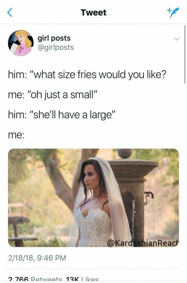 girl posts girlposts him what size fries would you like me oh just a small him shell have a large me 21818 946 PM 2 7RR Ratweate 12K ikac